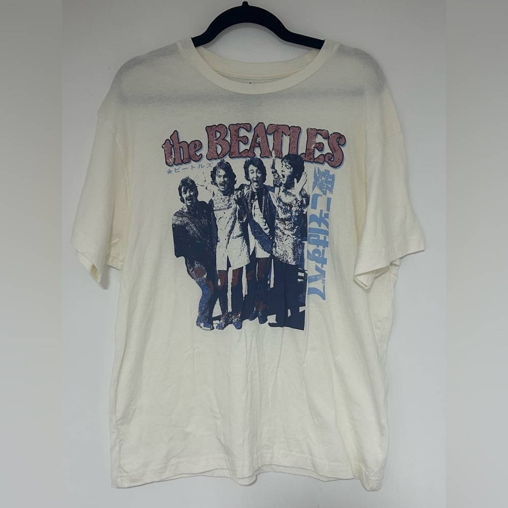 The Beatles Off White Japanese Text Unisex T-shirt Size Small/ Medium NWOT